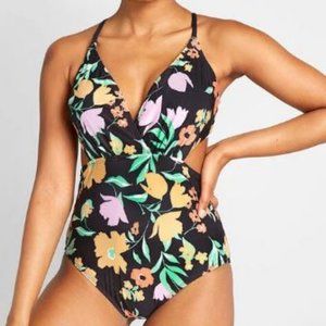 Black/Green Floral "Sonia" One-Piece Swimsuit